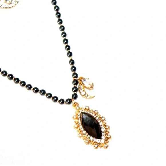 Marchesa 2 in 1 Necklace Dual Layer Evil Eye Star Moon Crystal - Picture 2 of 4